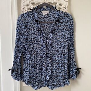 Dressbarn VTG Y2K 90s Pleated Accordion Crinkle Bow Blouse Top Coquette Sz L